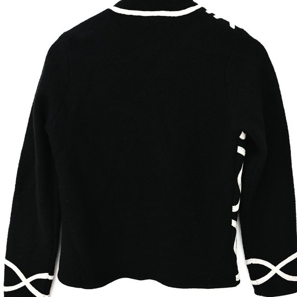 TALBOTS Black Zip Up Wool Sweater Jacket with White Sartouche Braid - Size PM - Picture 7 of 14